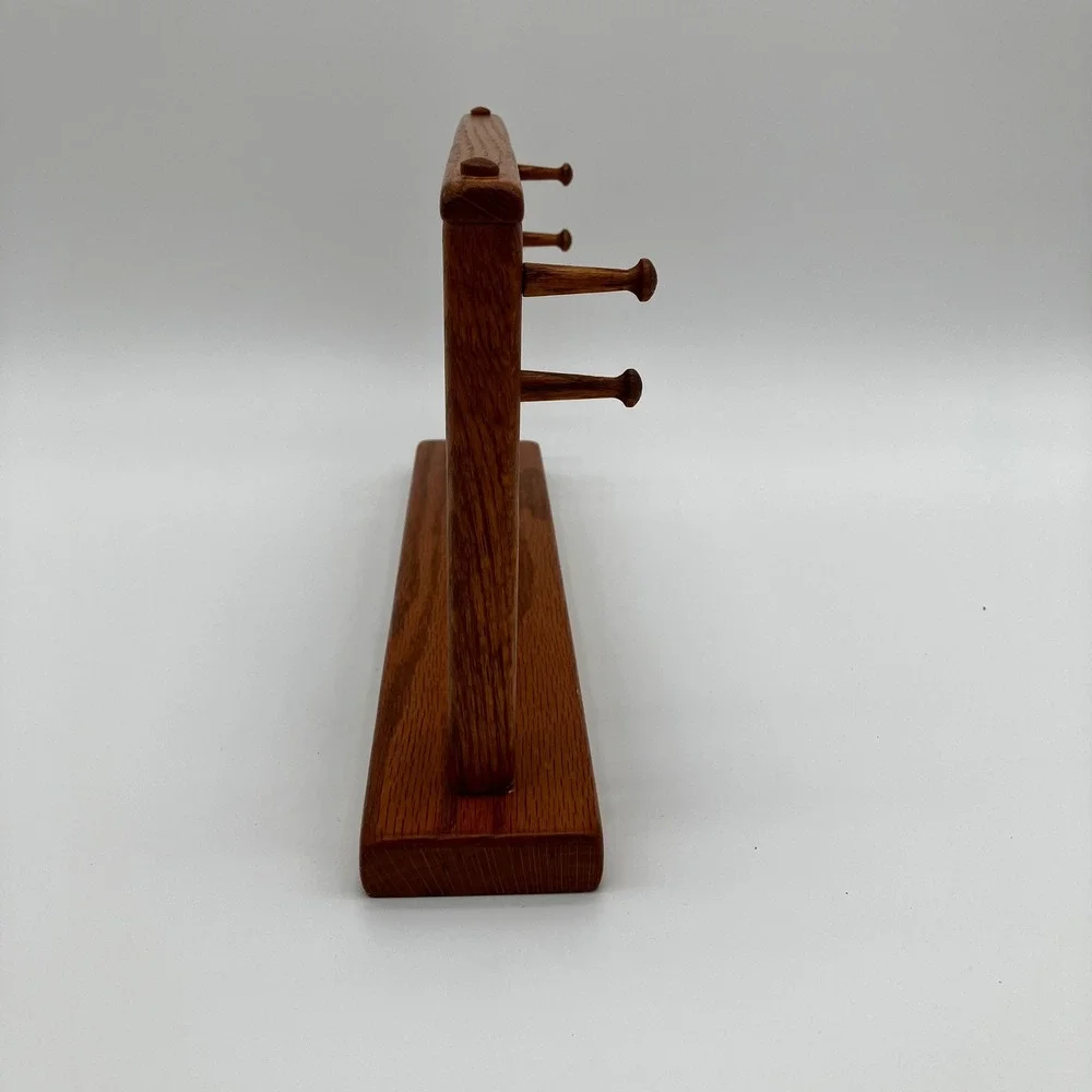 Handmade Jewelry Display Stand Vintage Solid Oak Wood T-Bar Brown Countertop